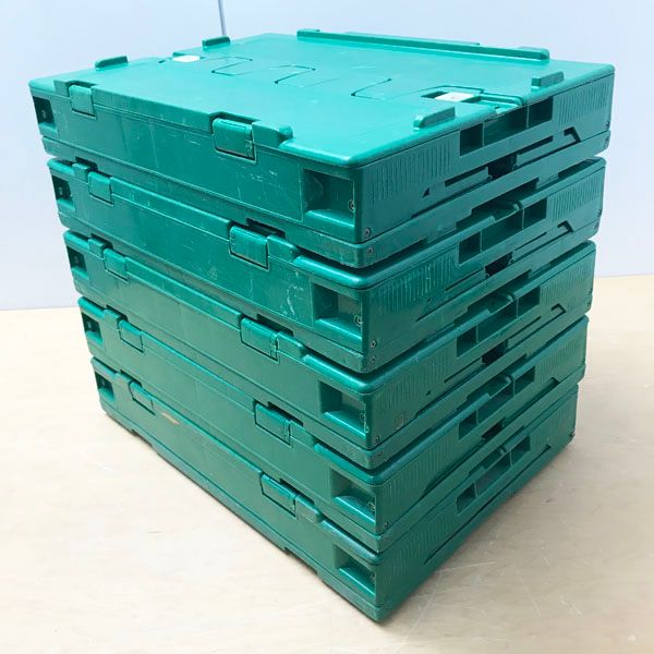 SANKO/サンコー 【中古】サンクレット オリコン 緑5コセット フタ付 折り畳み コンテナ ※No.8※