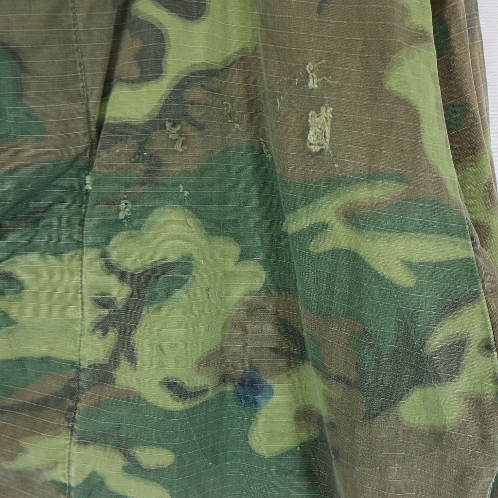 袖先裾キズ60年代 米軍実物 U.S.ARMY ジャングルファティーグジャケット ミリタリーERDL迷彩 リーフパターン グリーン (メンズ S-S)   N5928