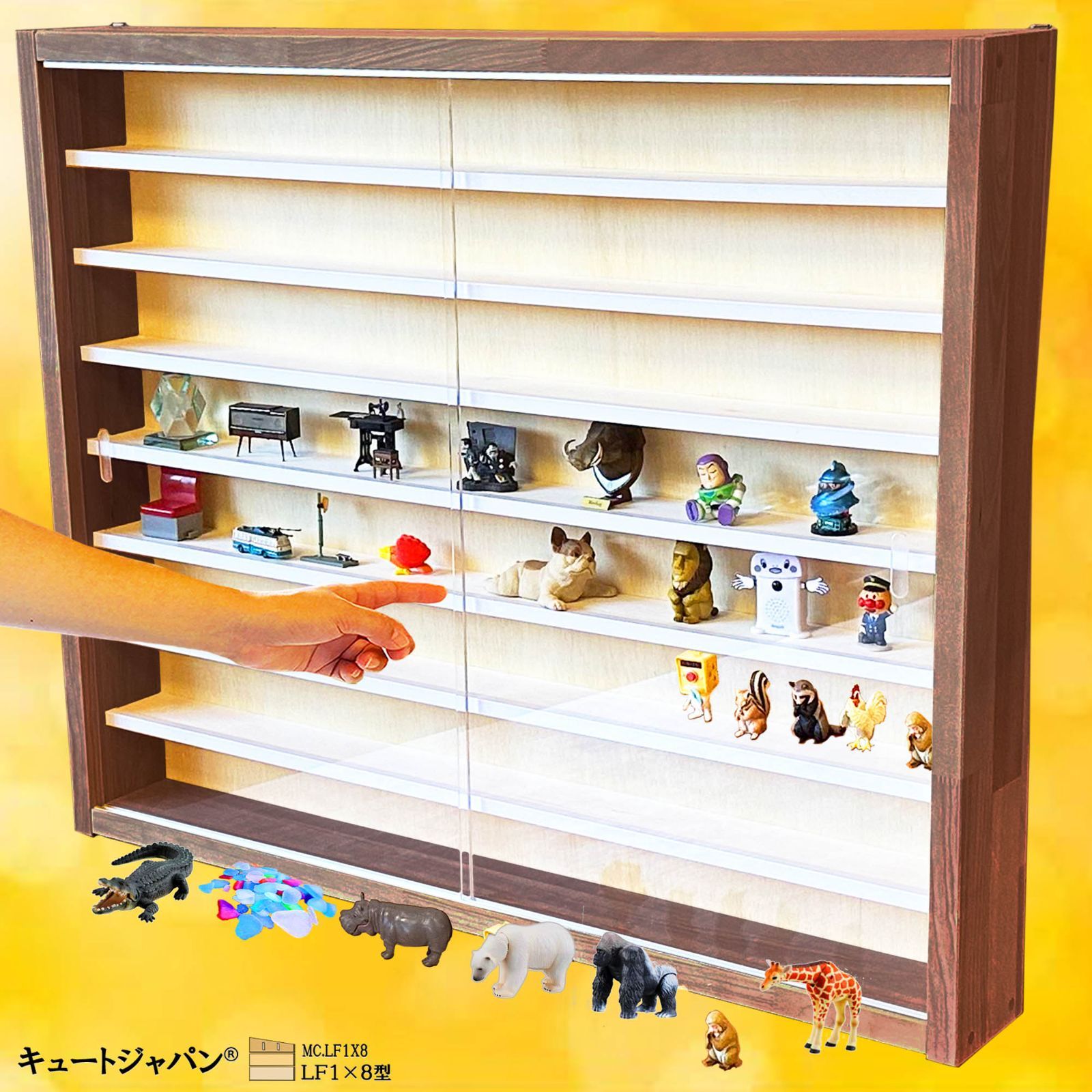 コレクション フィギュアケース ラック シェルフ アクリル付 マホガニ色塗装 フィギュア マホガニ色全塗装 収納ケース コレクション