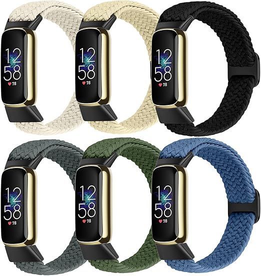 【在庫処分】Fitbit Luxe対応 伸縮性ループバンド 調節可能なナイロン編組Fitbit Luxeストラップ レディース メンズ 6個パック
