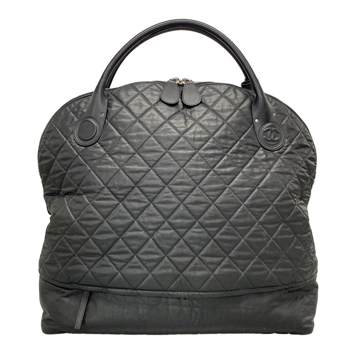 CHANEL シャネル ボストンバッグ マトラッセ 黒 シルバー金具|VP2014 レザー