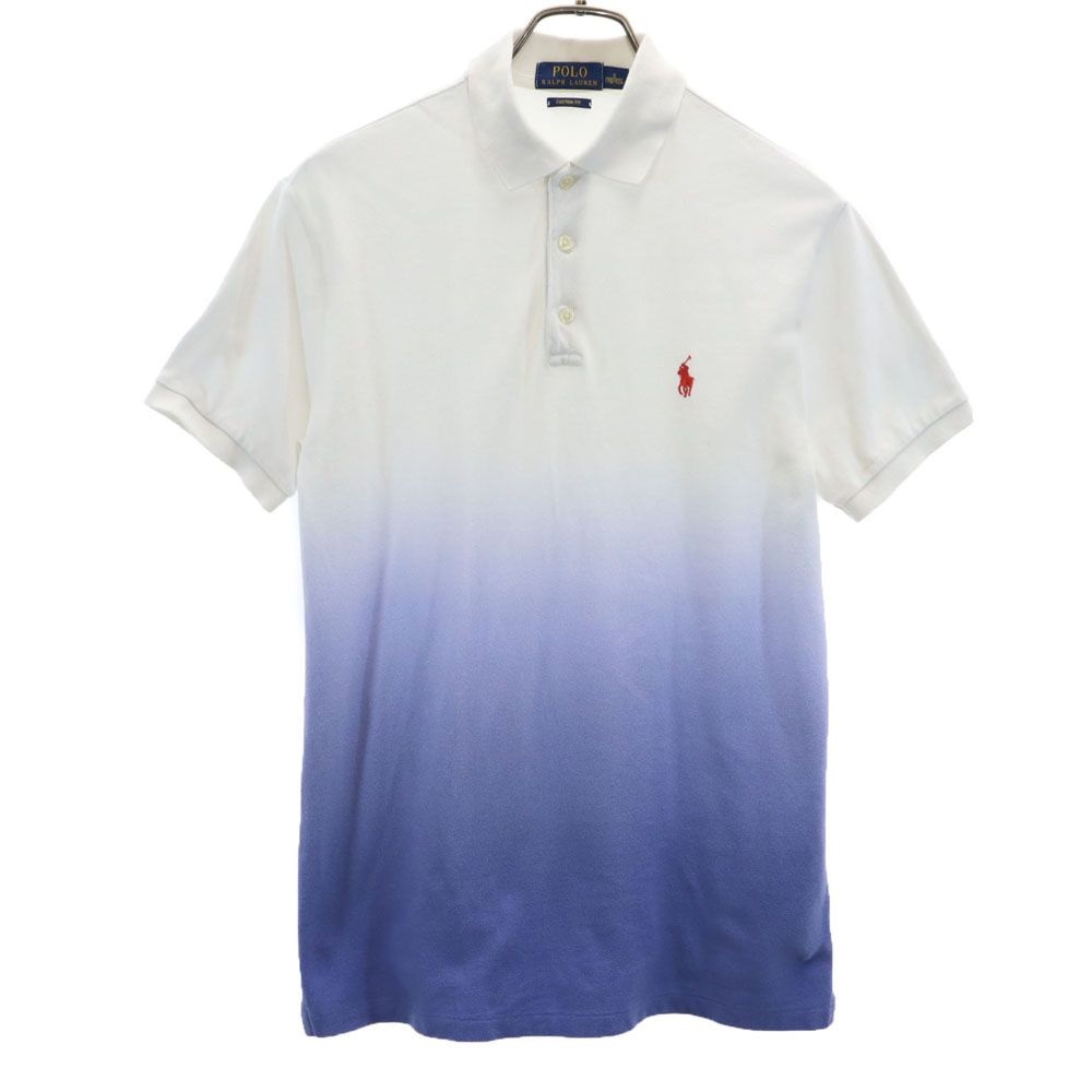ポロラルフローレン 半袖 ポロシャツ S ホワイト POLO RALPH LAUREN グラデーション 鹿の子 CUSTOM FIT メンズ