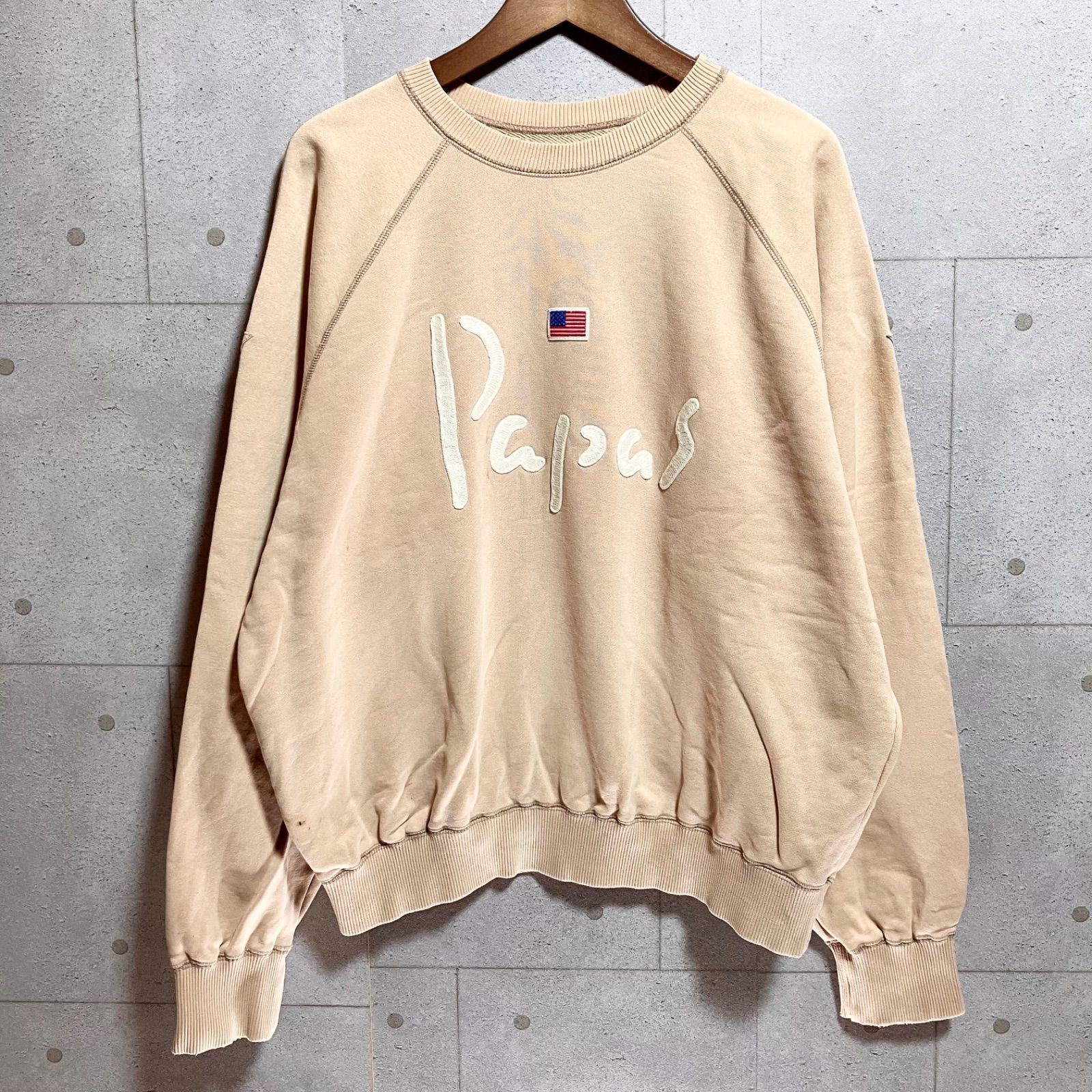 PAPAS スウェット トレーナー トップス L ロゴ 刺繍 ピンク ベージュ 