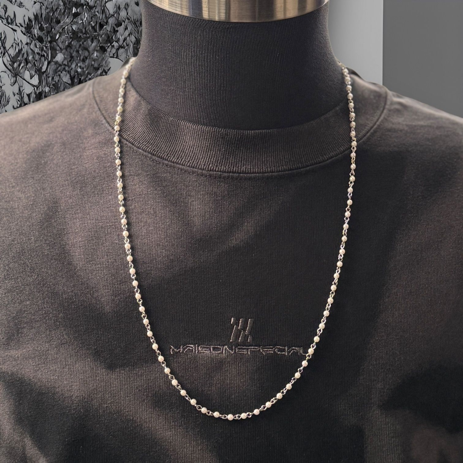 70センチ 3mm ホワイト パールチェーンネックレス シルバー 70センチ 3mm ホワイト パールチェーンネックレス シルバー
