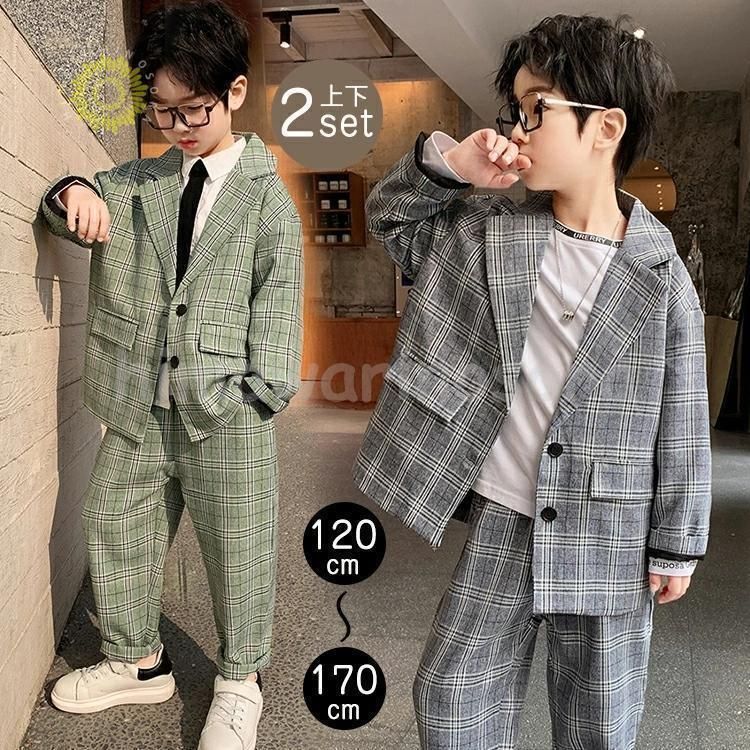 スーツセット⭐︎150⭐︎男の子 ネイビー チェック柄 スーツ セット