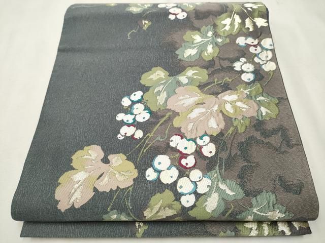 平和屋着物○西陣 河瀬満織物謹製 六通柄袋帯 葡萄蔦の葉文 金糸 証紙