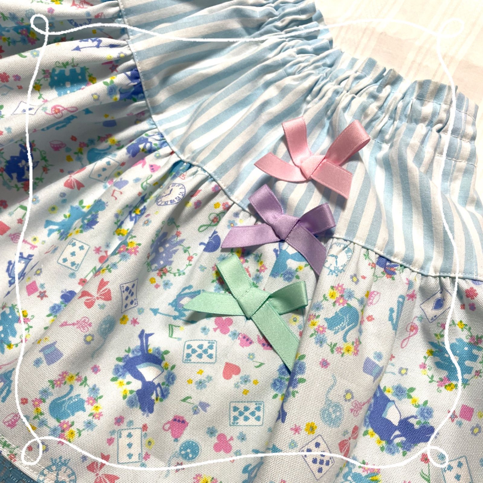 桃祐様ご確認用 ハンドメイド アリス柄 ストライプ ギャザースカート  