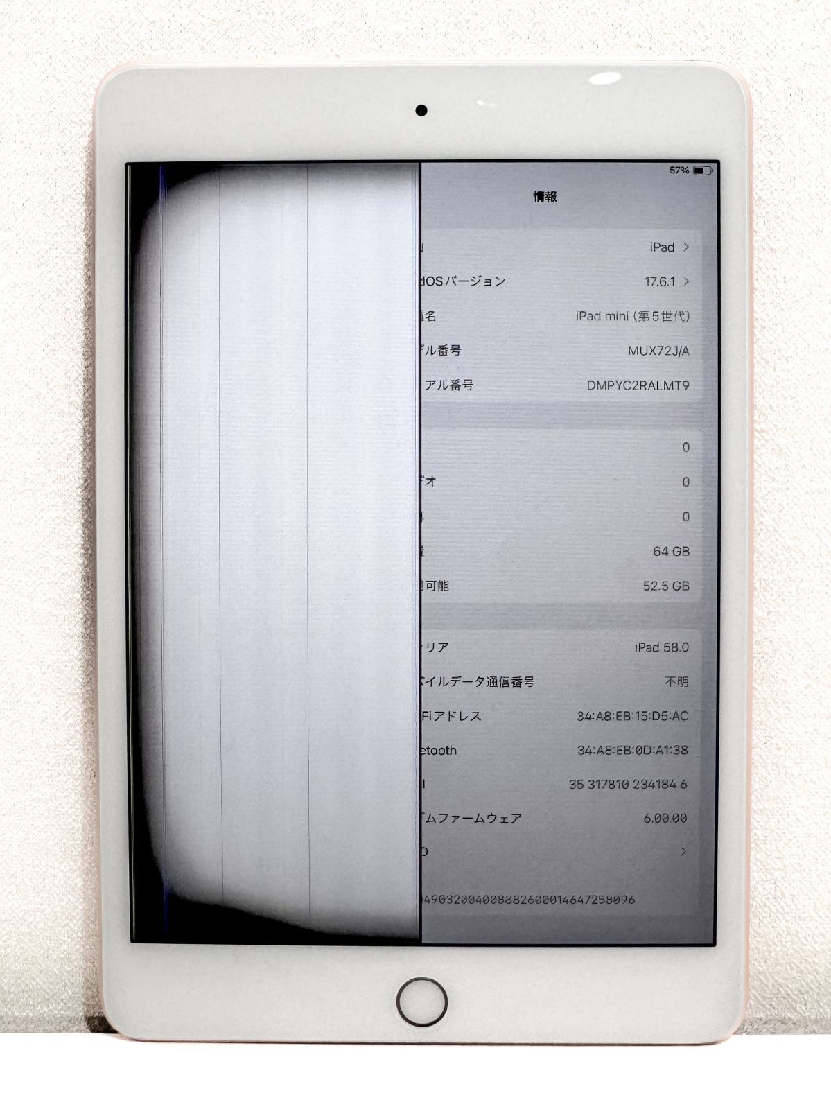 ジャンク品】iPad mini5 セルラーモデル 64GB ピンクゴールド iPad