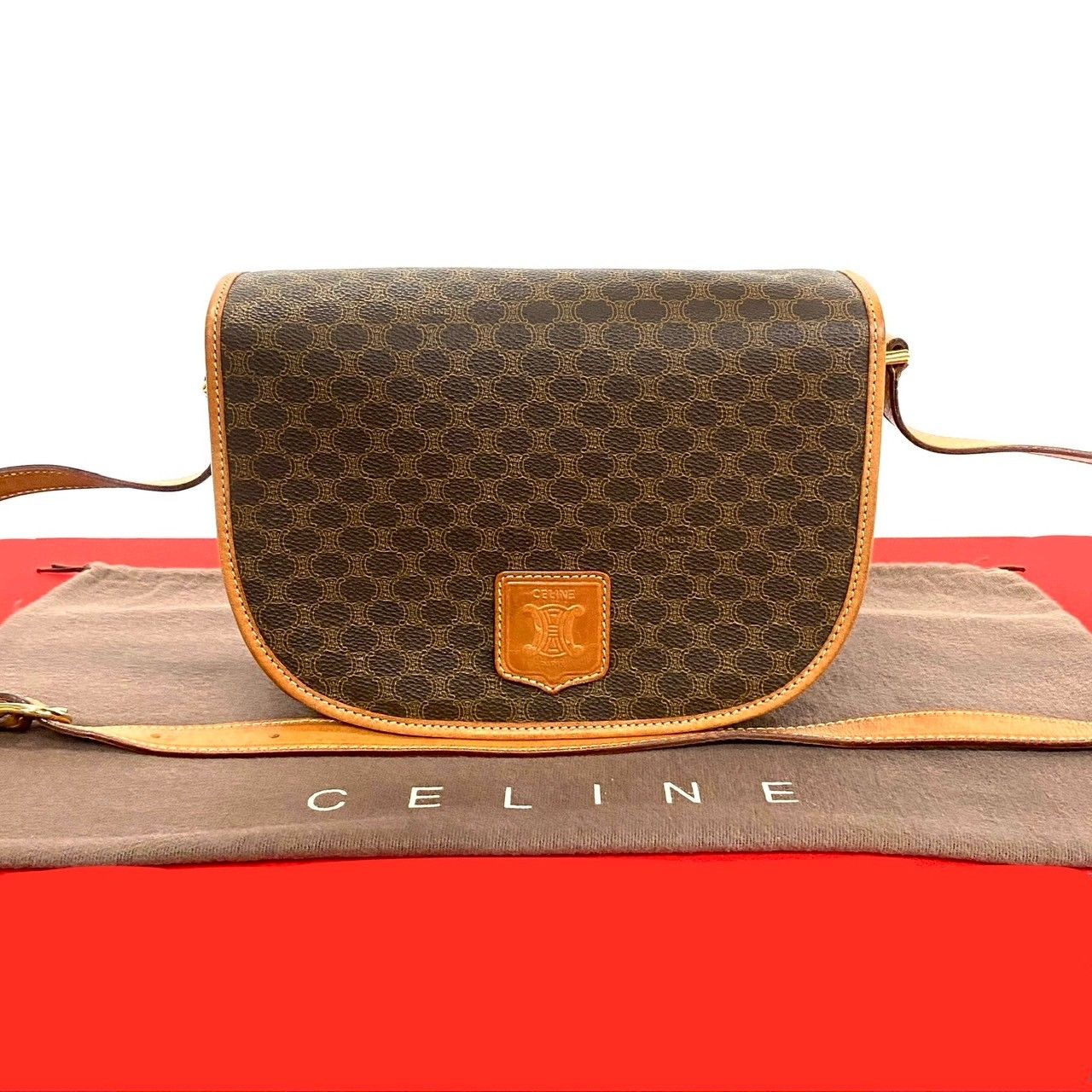 極 美品 CELINE セリーヌ ヴィンテージ マカダム ブラゾン トリオンフ 柄 レザー ショルダーバッグ ポシェット サコッシュ ブラウン  497-3 - メルカリ