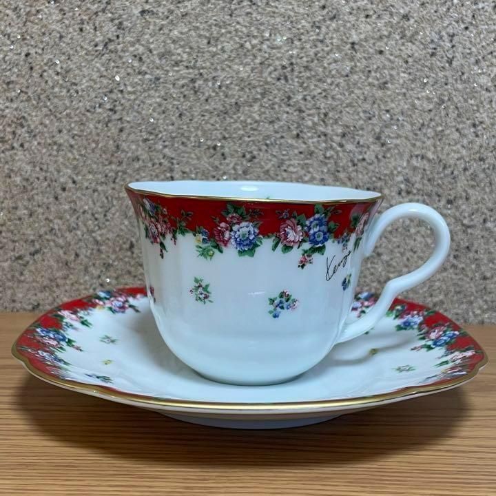 ケンゾーKENZO コーヒーティーカップ　花柄　レッド＆ブルー　2個セット KENZO ケンゾー カップ＆ソーサー ペア 2客 コーヒー ティー