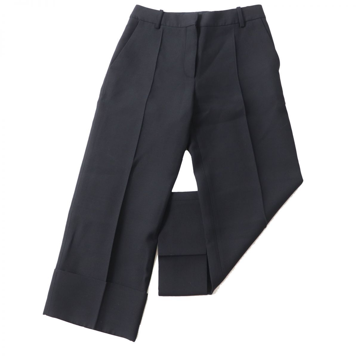 ◎ 伊製 ヴァレンティノ クレープ クチュール レディース ウール×シルク センタープレス クロップドパンツ ブラック 黒 40