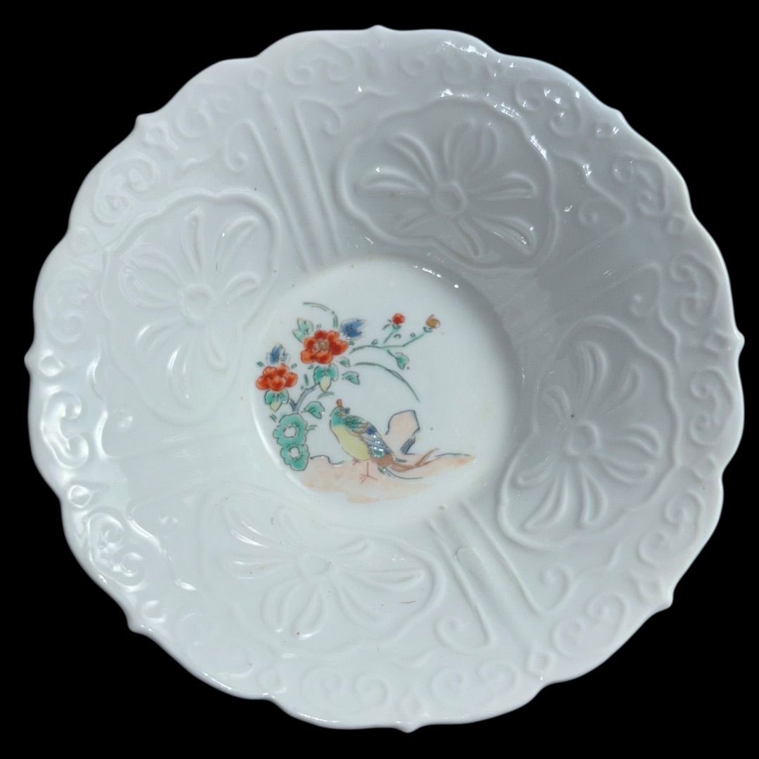 品 柿右衛門 大聖寺伊万里 白磁 陽刻 雉花図 4客揃え 和食器