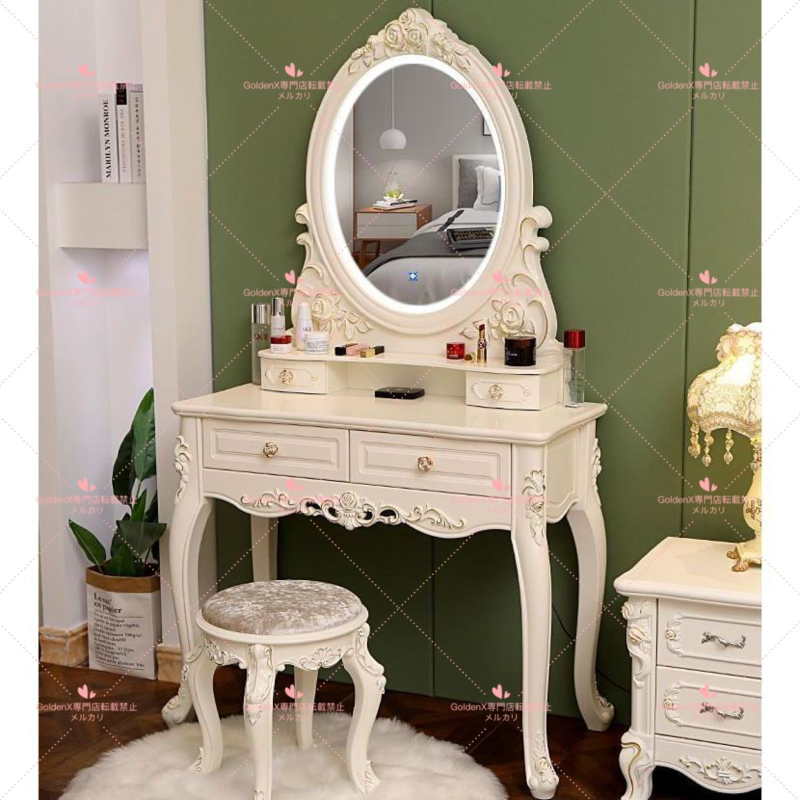 鏡台 ドレッサー レトロ風 鎌倉彫風 鏡台 ドレッサー アンティーク