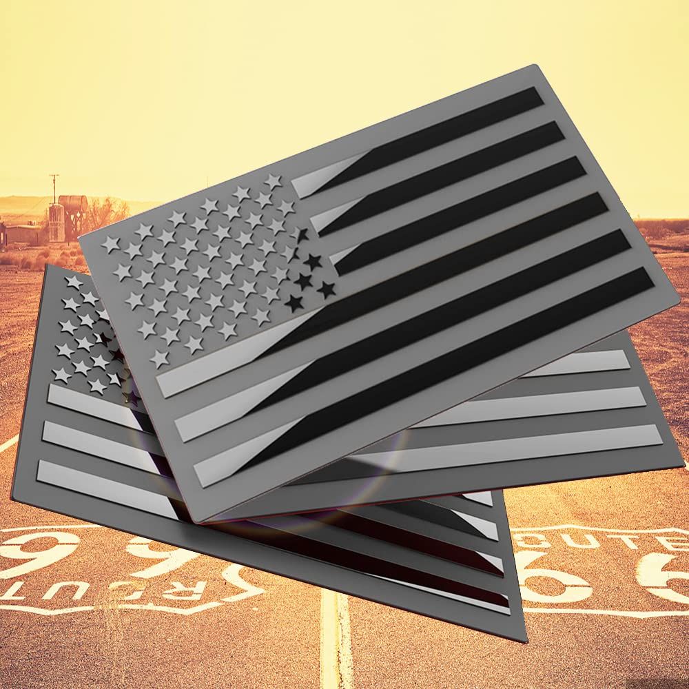 Synrroe 3Dメタルアメリカ国旗エンブレムデカール、ブラックアメリカ国旗デカール、車、トラック、SUV用、5インチx3インチ(マットブラック、3つの米国標準向き) 