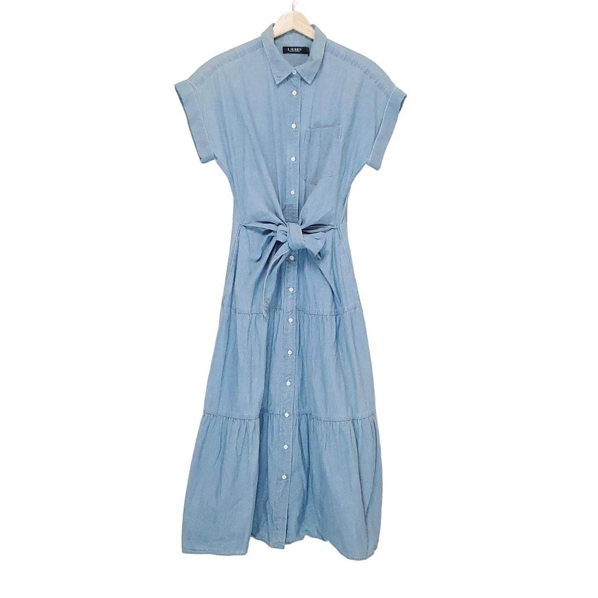 RalphLauren ラルフローレン ワンピース サイズ6 M レディース - ライトブルー 開襟|長袖|ロング|シャツワンピ
