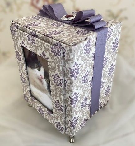 パープル＆グレージュ 受注制作 骨壺カバー型ペット用仏壇 可愛いオーダーメイド 犬供養 猫供養