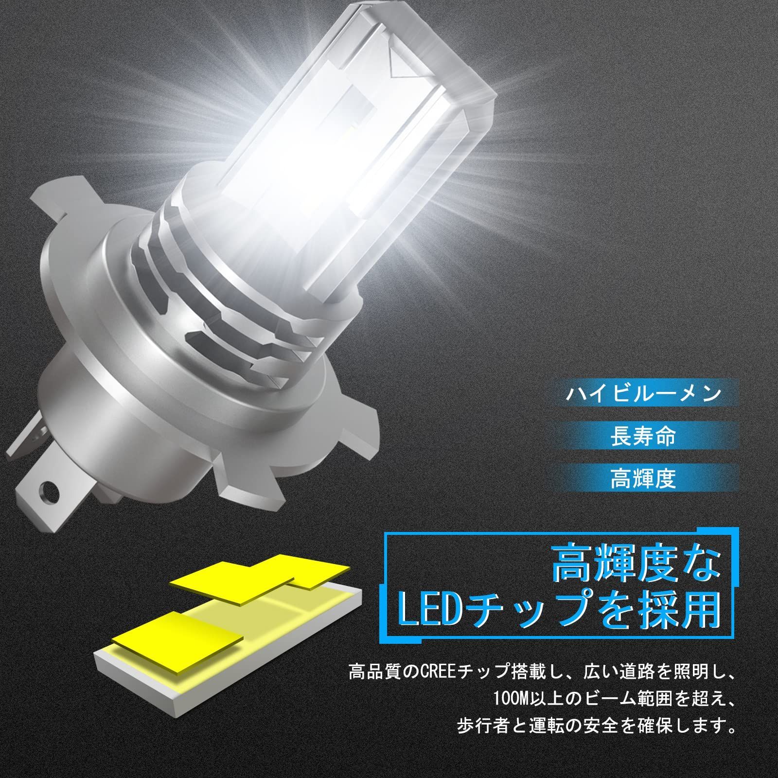 新品・即日発送】NOVSIGHT H4 LEDヘッドライトHI/LO切替 ファンレス 
