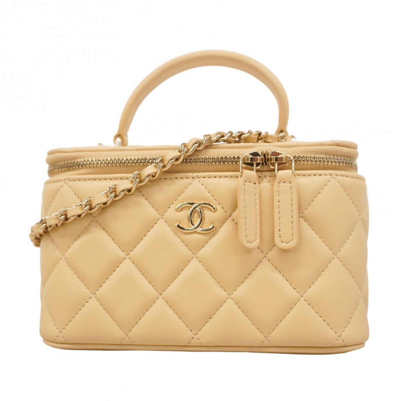 シャネル Chanel シャネル バニティバッグ マトラッセ チェーンショルダー ラムスキン ベージュ シャンパン 2wayバッグレディース P1448581