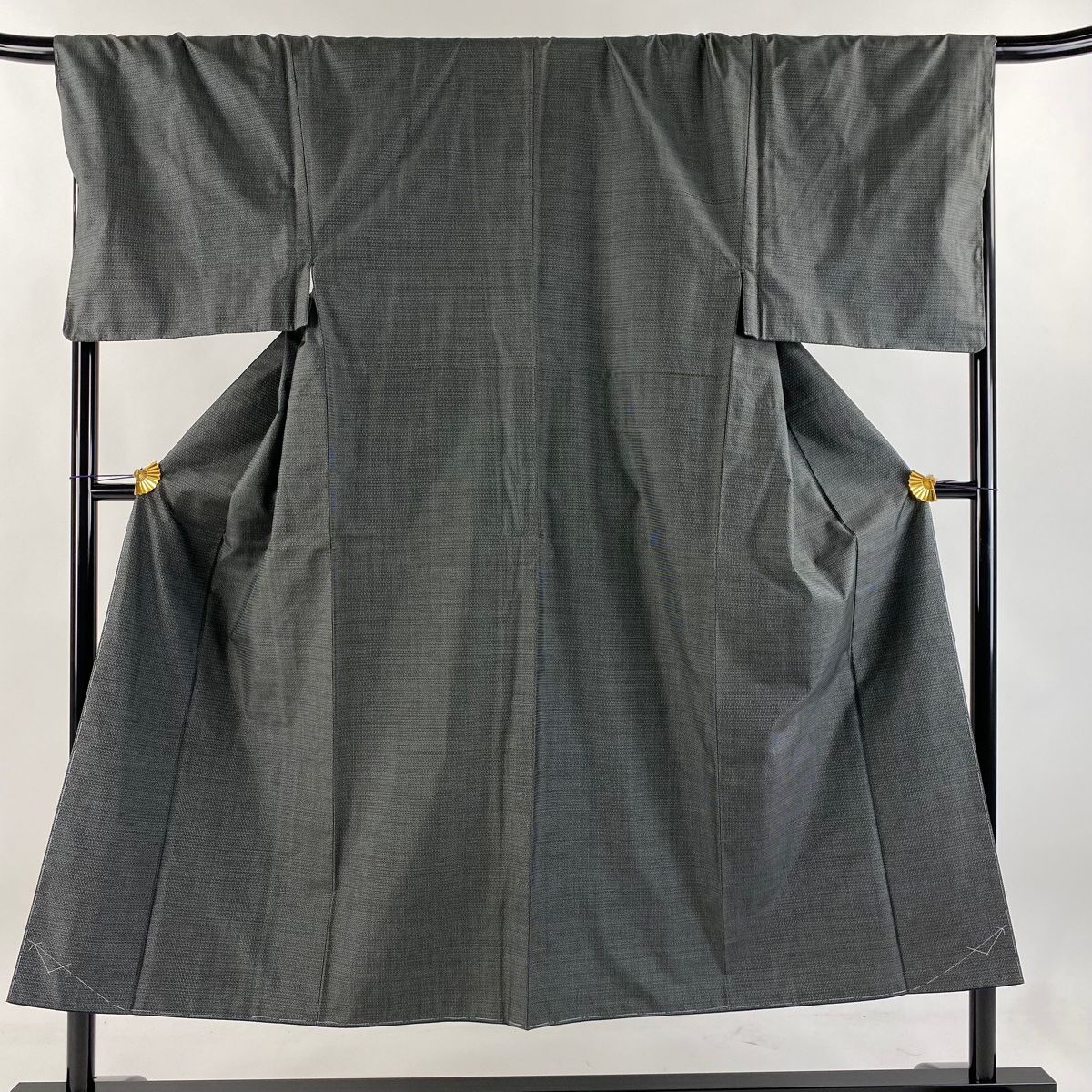 男着物 身丈145cm 裄丈71cm M 袷 大島紬 アンサンブル 証紙 亀甲絣 茶緑色 正絹 秀品