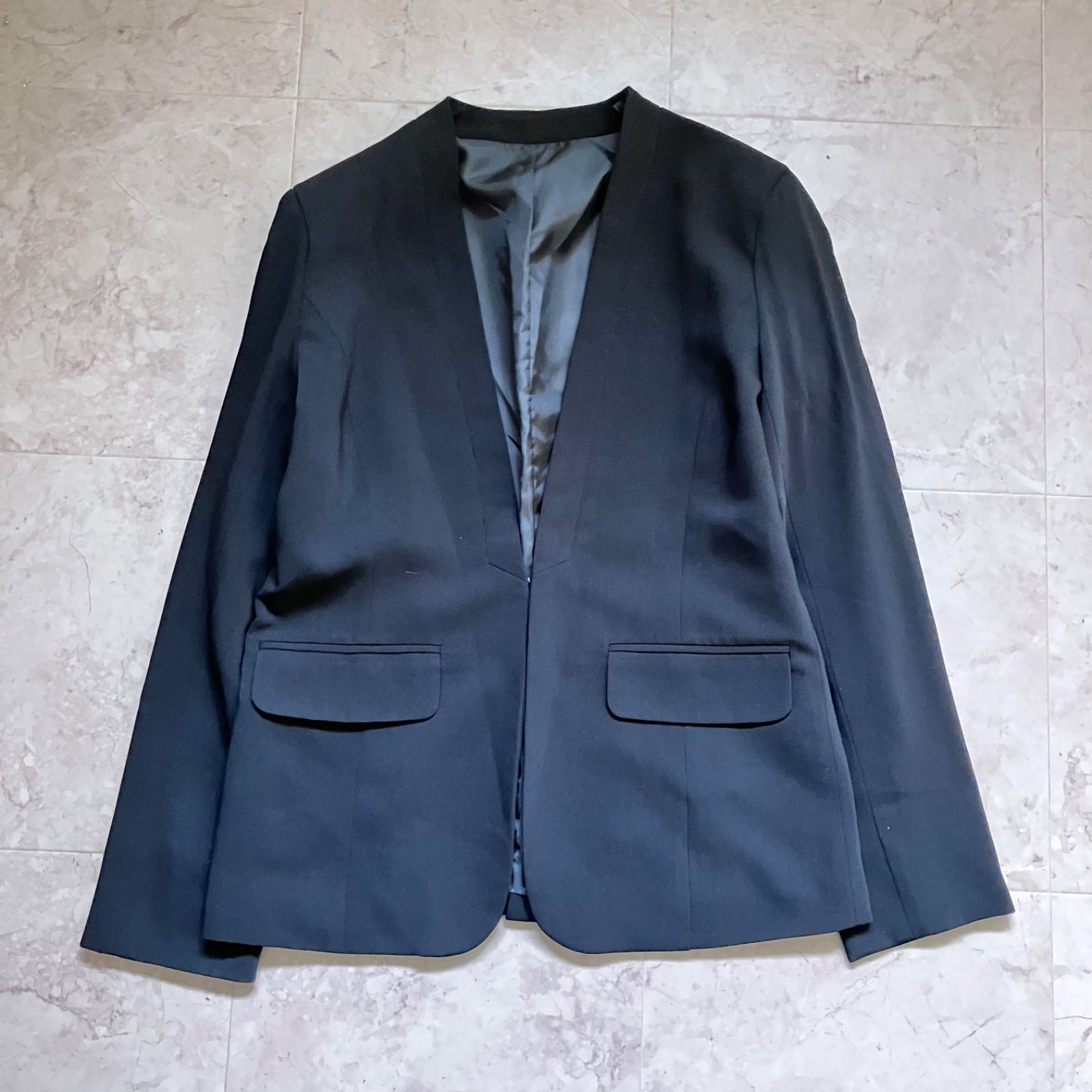 Flolia ノーカラージャケット パンツ スカート2点 ブラウス 豪華 5点セット 黒 フォーマル 行事 冠婚葬祭 ママスーツ