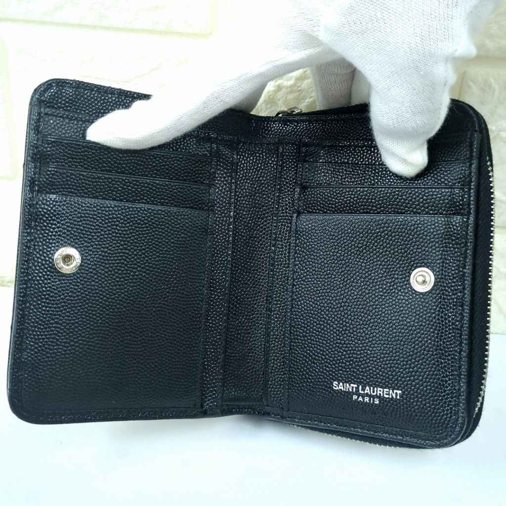 YSL イヴサンローラン レザー 二つ折り財布 ロゴ ブラック