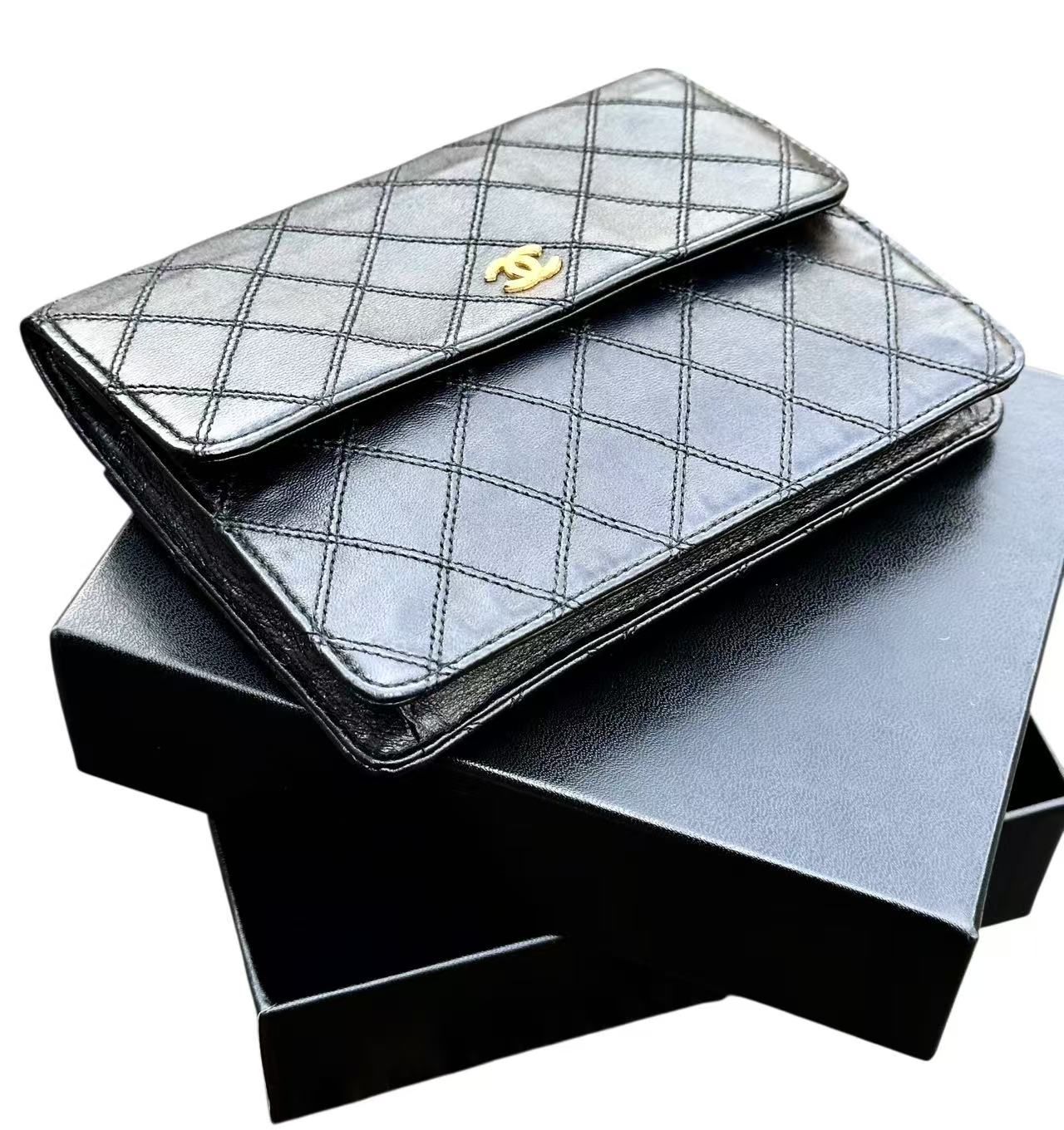◆本物シャネルCHANELビコローレラムスキンココマークCCゴールド金具クラッチバッグセカンドバッグポーチ長財布ポーチ黒金ブラック