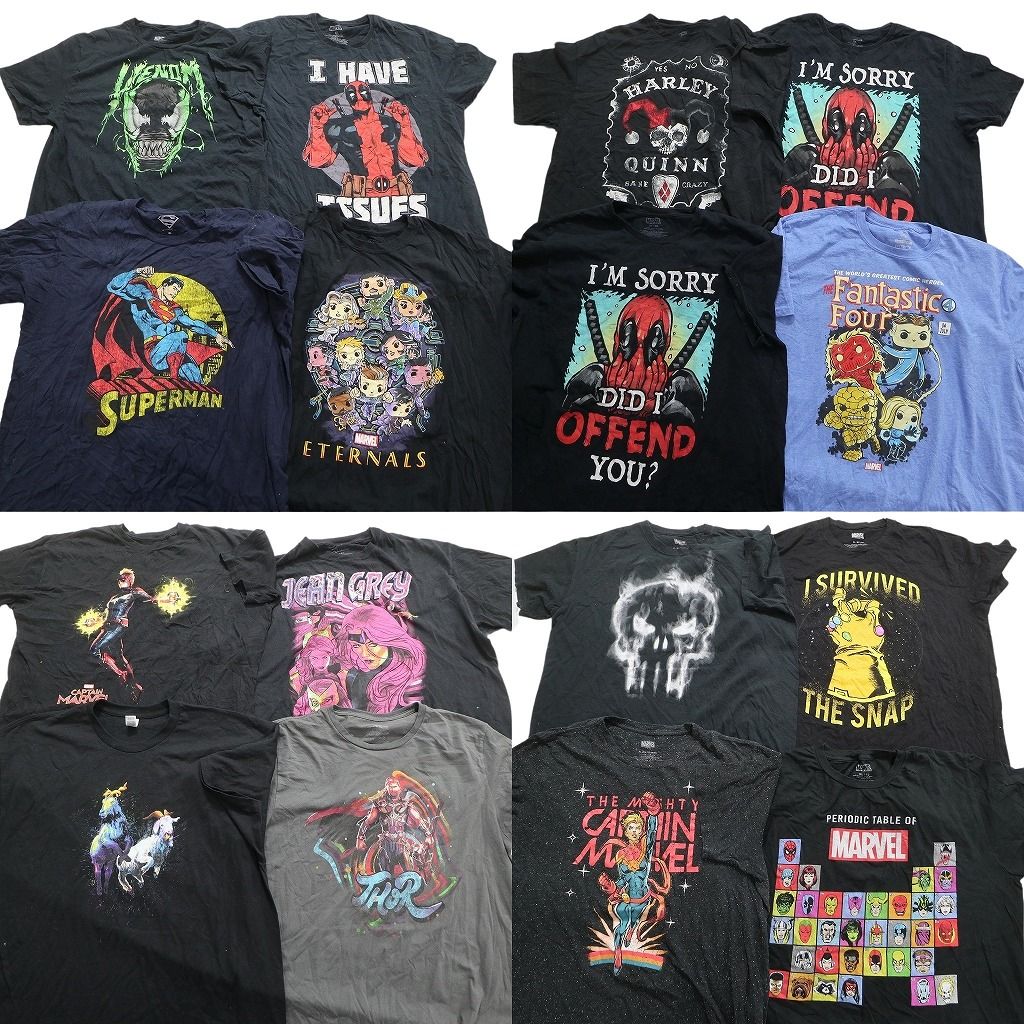 古着卸 まとめ売り マーベル DCコミック 半袖Tシャツ 16枚セット (メンズ XL ) スーパーマン デッドプール MT3936