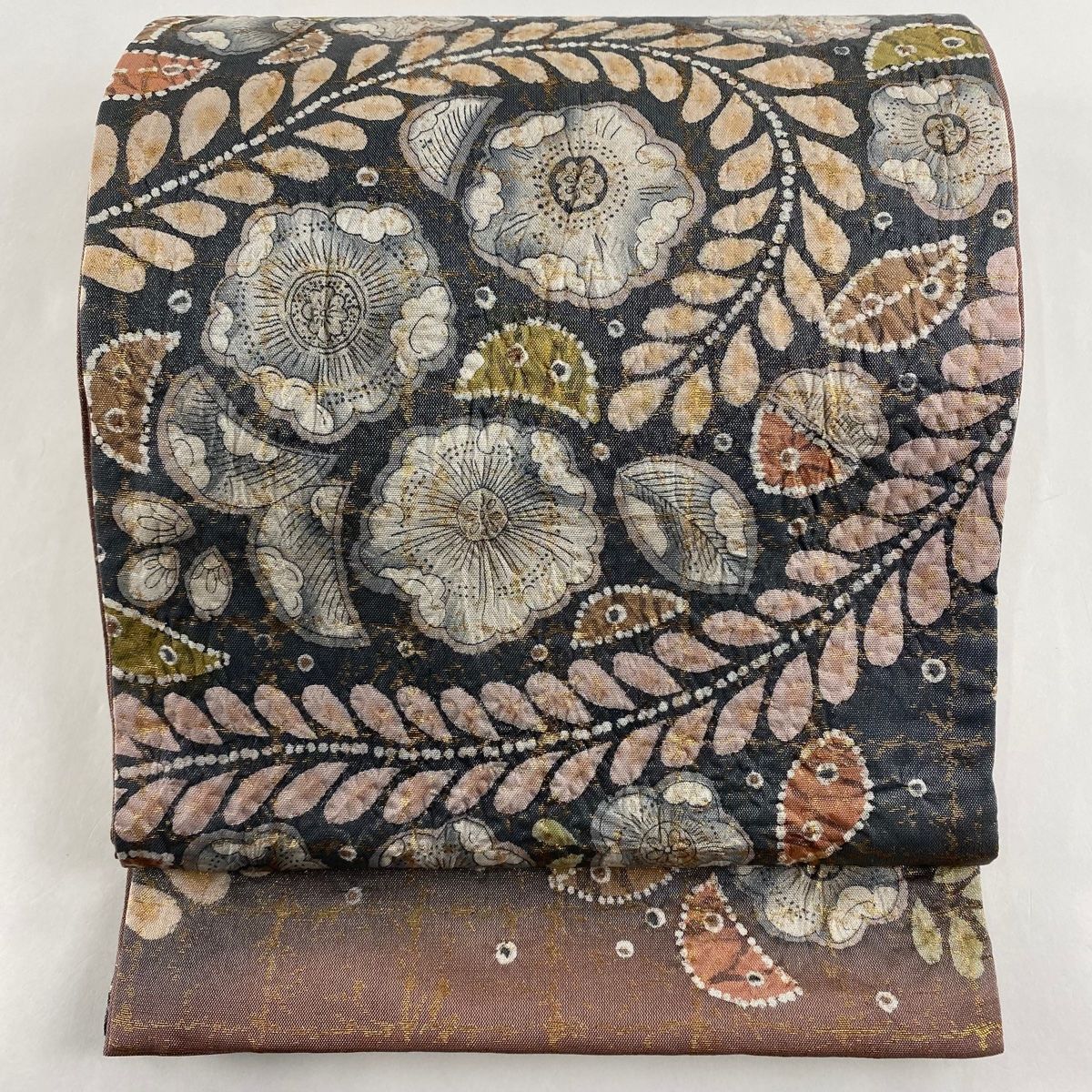 袋帯 美品 名品 落款あり 辻が花柄 銀通し ぼかし ピンクベージュ 