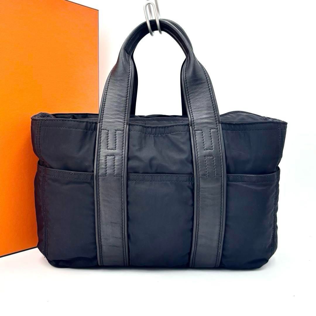 HERMES エルメス アカプルコPM トートバッグ ブラック ナイロン レザー 