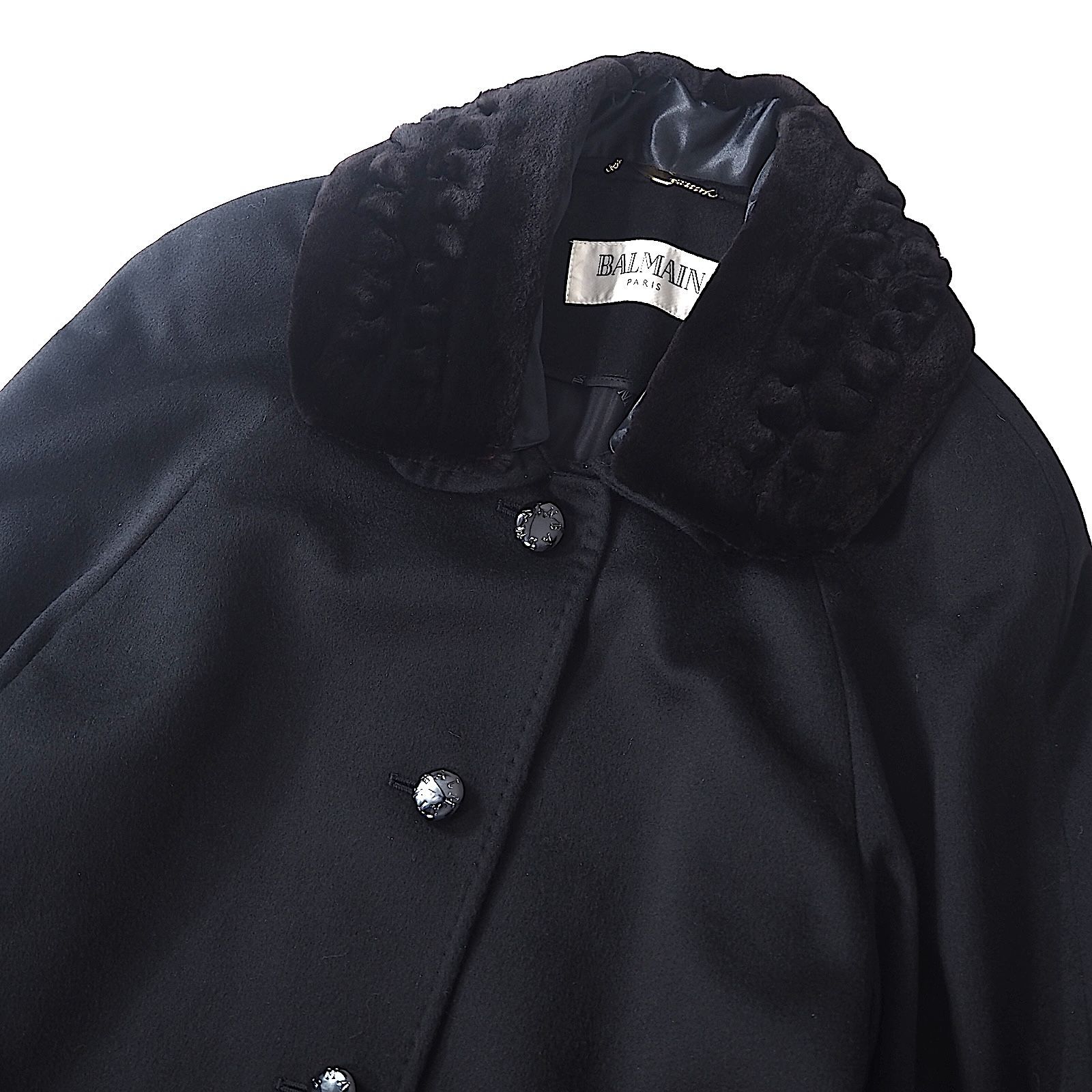 BALMAIN 黒 ファー襟 ロングコート