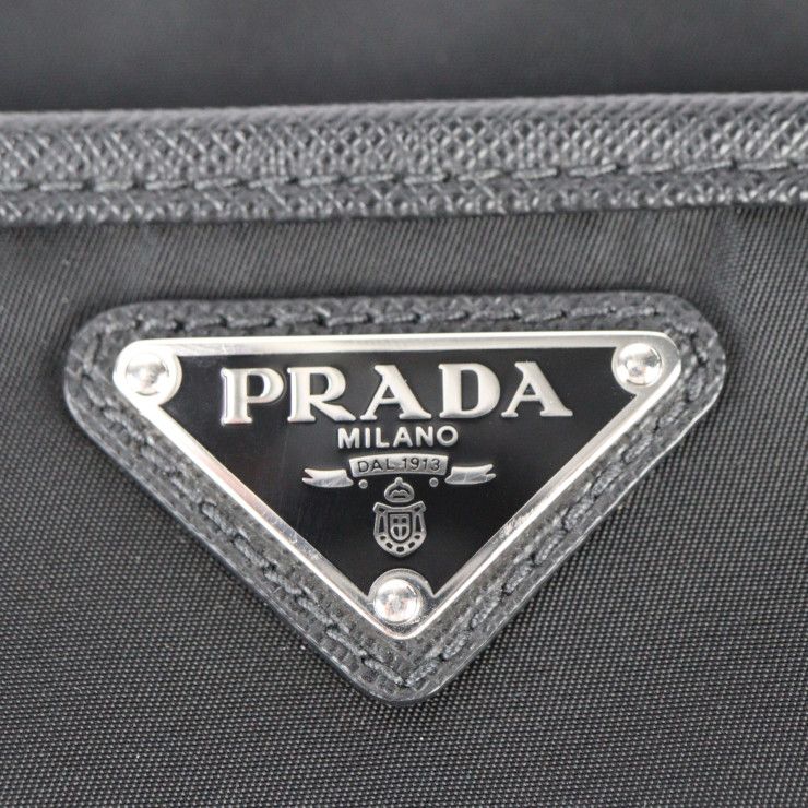 PRADA プラダ  セカンドバッグ 2VN012 ナイロン レザー  ブラック シルバー金具  TESSUTO テスート リストレット クラッチバッグ ポーチ 三角ロゴプレート 【本物保証】