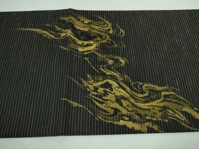 平和屋本店□極上 太鼓柄袋帯 作家物 手描き 虎 黒地 金彩 逸品