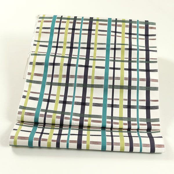 ona3965 本場筑前博多織 松装織物 狂言格子 紋 八寸 名古屋帯 有名人