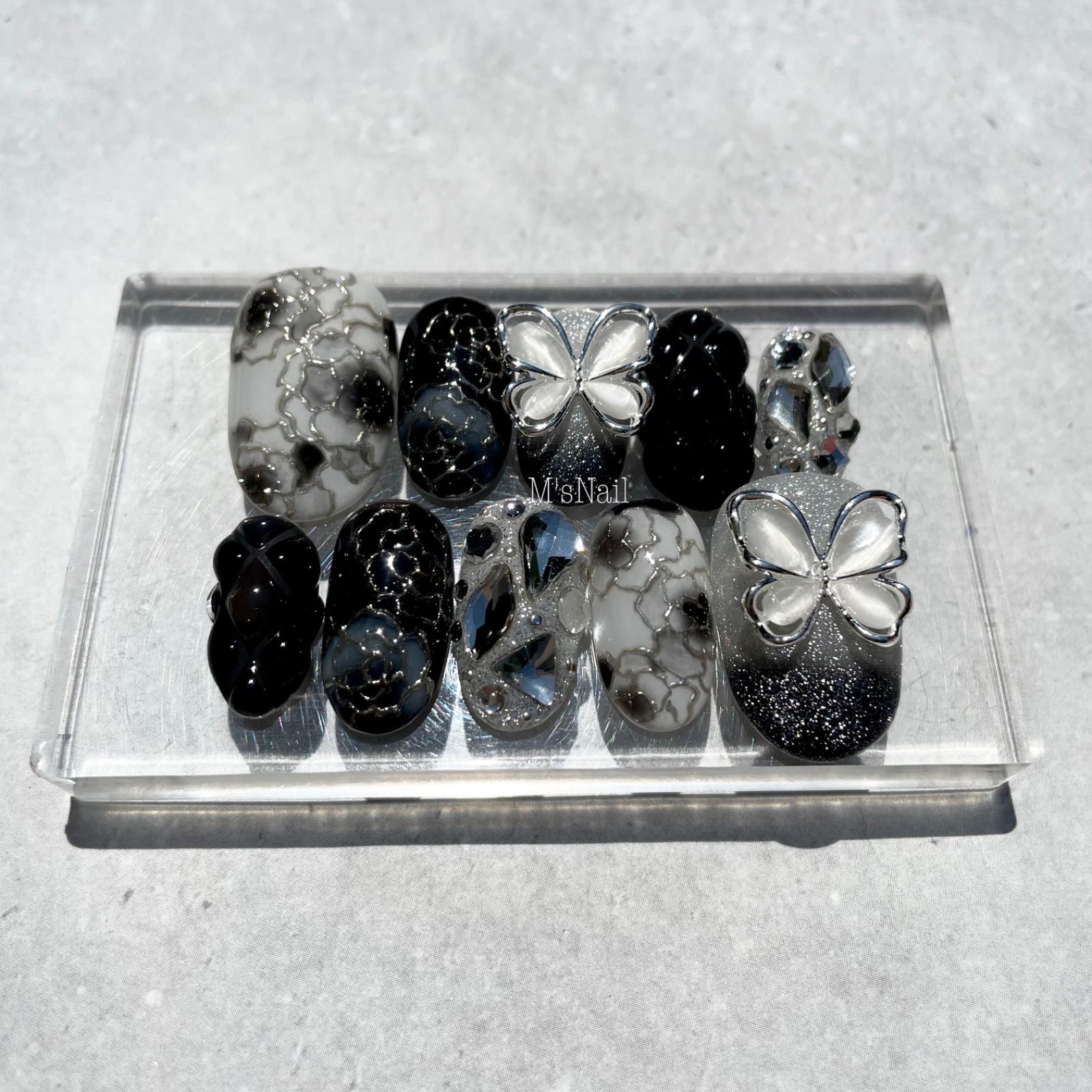 ネイルチップ 成人式 振袖 和柄 和装 和花 花 フラワー 黒 楽天市場