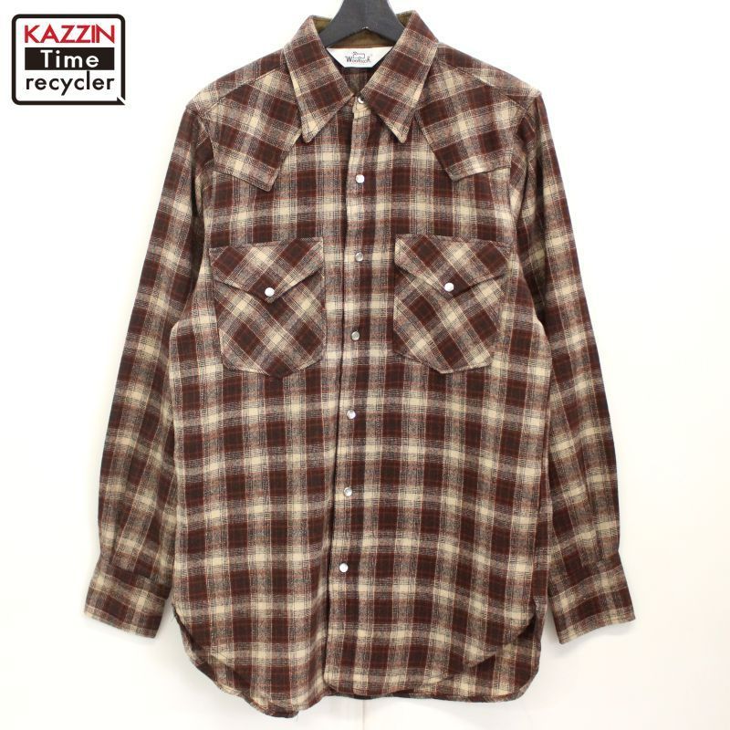 80s USA製 vintage WOOLRICH チェック柄 ウール ウエスタンシャツ メンズ 表記Mサイズ