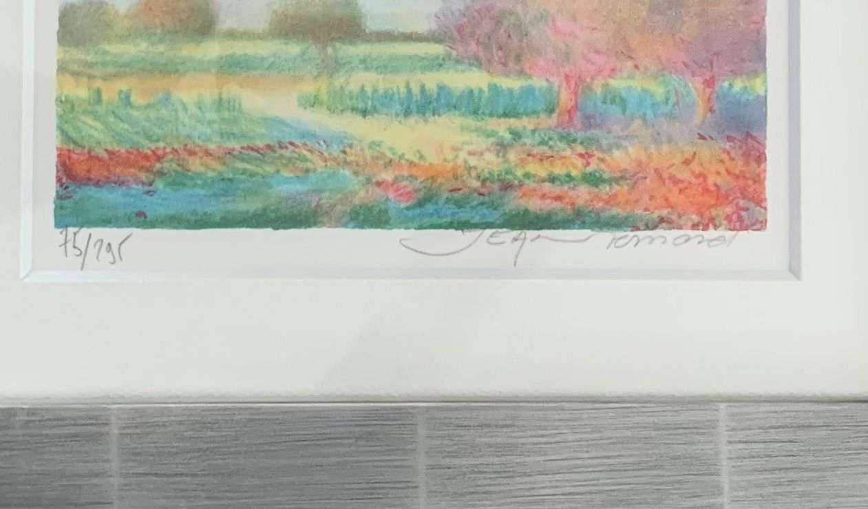真作　絵画　クロード・マヌキャン　花畑　リトグラフ　本物　美術品　350点限定 額付】【真作】春の花畑 クロード・マヌキャン Claude MANOUKIAN