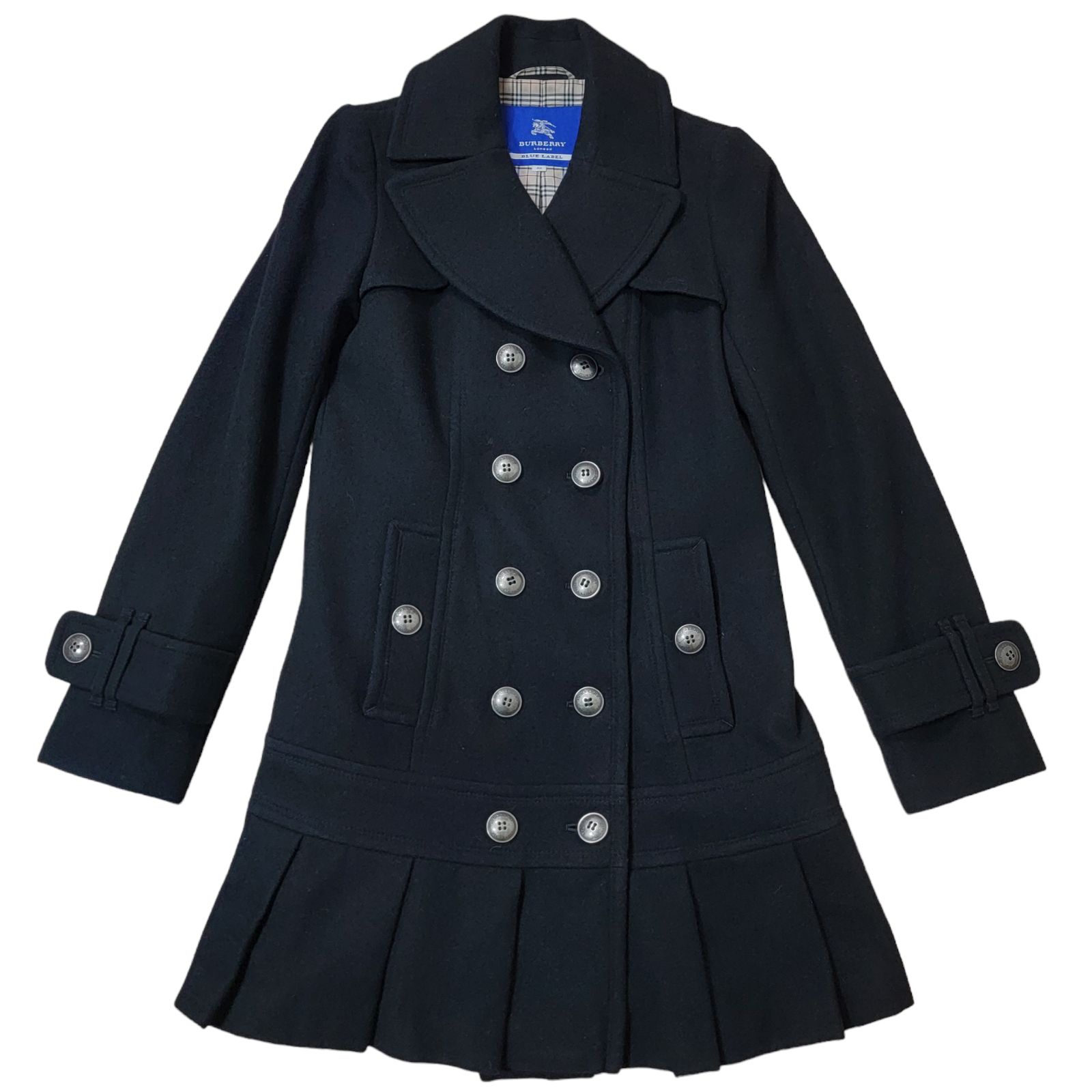 【美品】バーバリーブルーレーベル　トレンチコート　プリーツ　チェック　38 M 新品同様 BURBERRY BLUE LABEL 希少 チェック柄 プリーツ コート