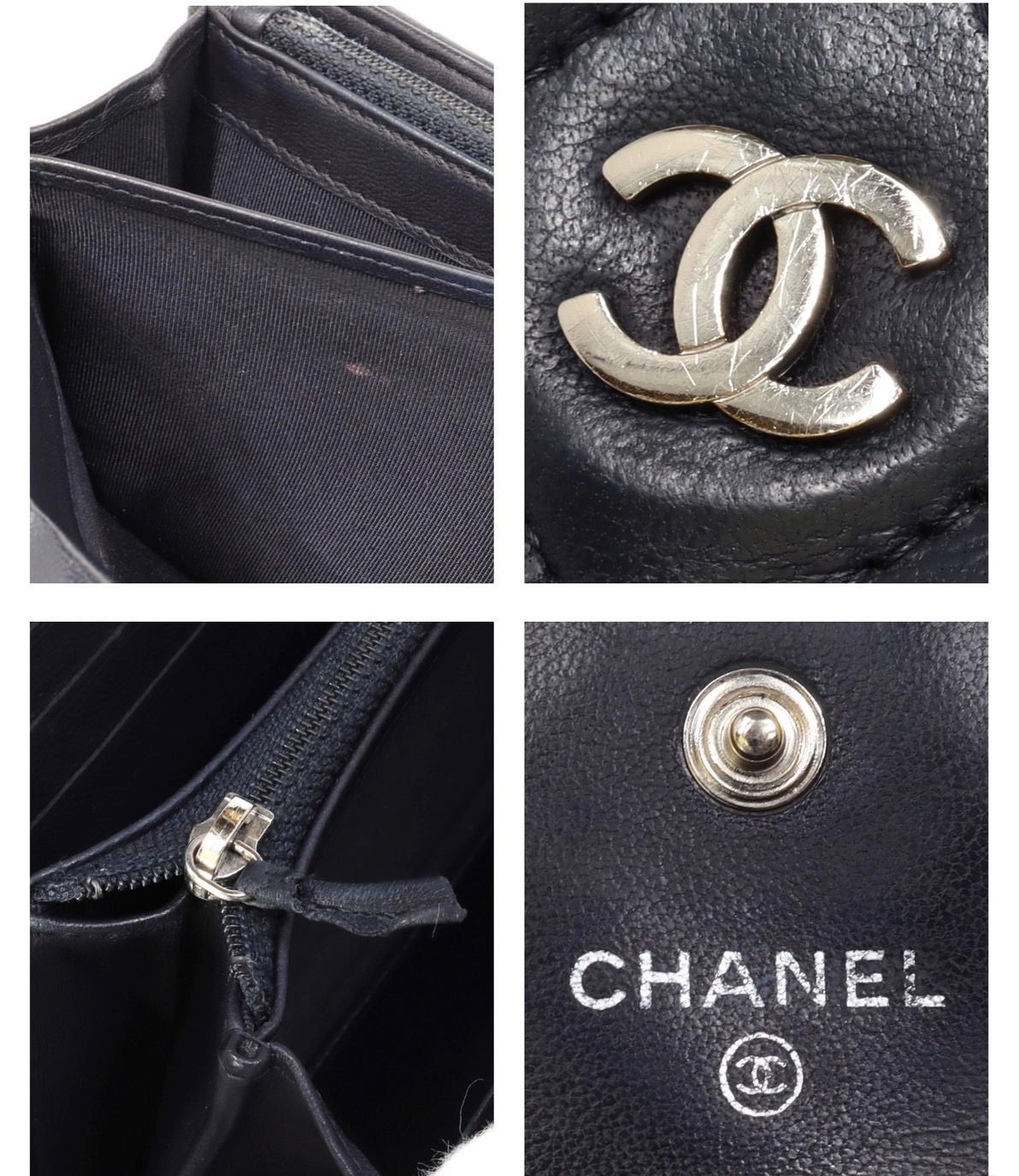シャネル フラップ長財布 ラムスキン ネイビー/シルバー レア極美品です⭐️CHANEL シャネル】 ボーイシャネル 三つ折り