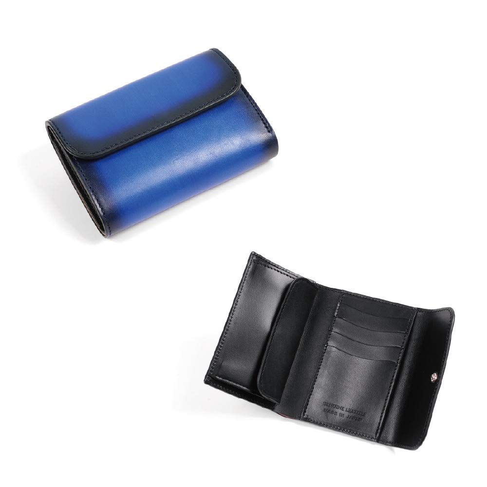 BELMANI ベルマニ 財布 手染め姫路レザー 三つ折り ミドルウォレット BLUE