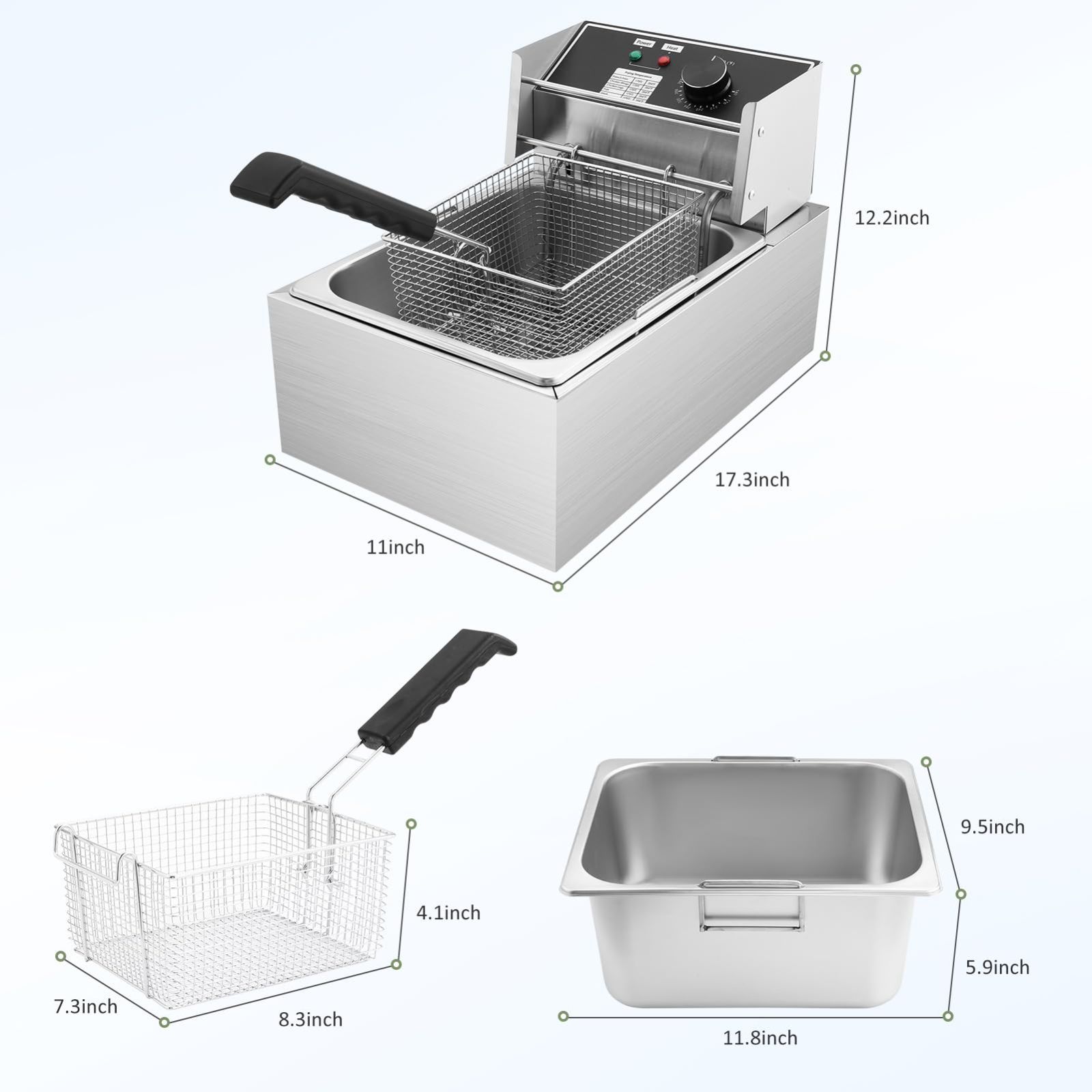 1700W電気フライヤー 0.7mm厚のステンレス製卓上フライヤー