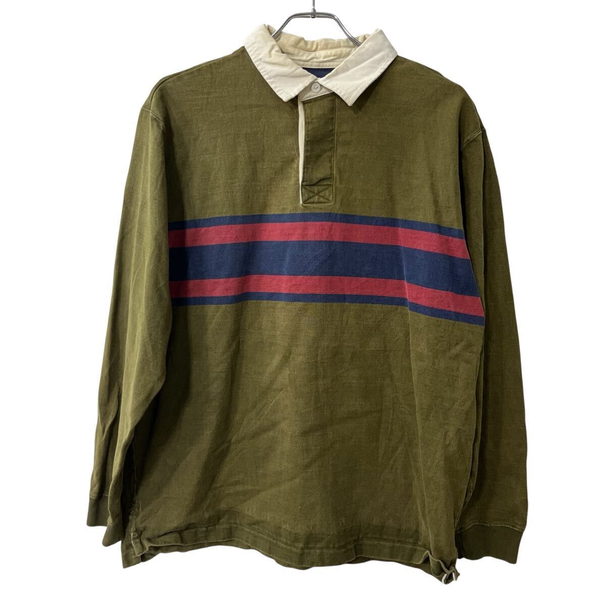 L.L.Bean 長袖 ボーダー ラガーシャツ L グリーン系 エルエル