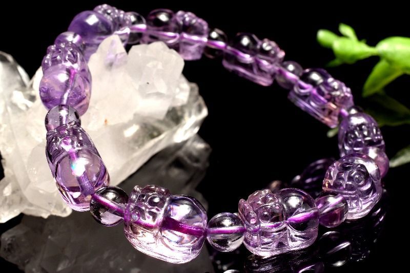 １点物 繊細彫刻 アメトリン 13-14x8.5-9 丸玉6.5 mm 貔貅彫刻 ブレスレット パワーストーン 天然石 _MA8334