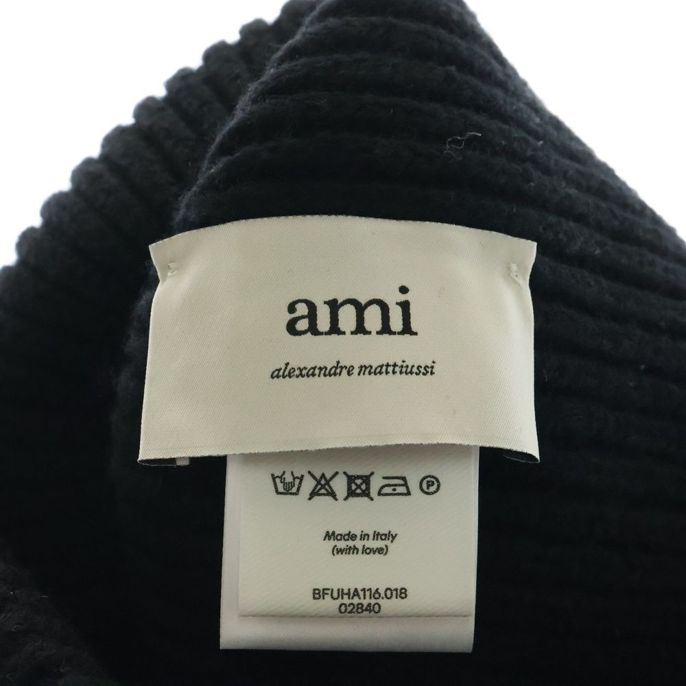 ami Parisニット帽 ハートとA刺繍 黒 ami paris (アミパリス) ハート刺繍 ニット帽 ニットキャップ