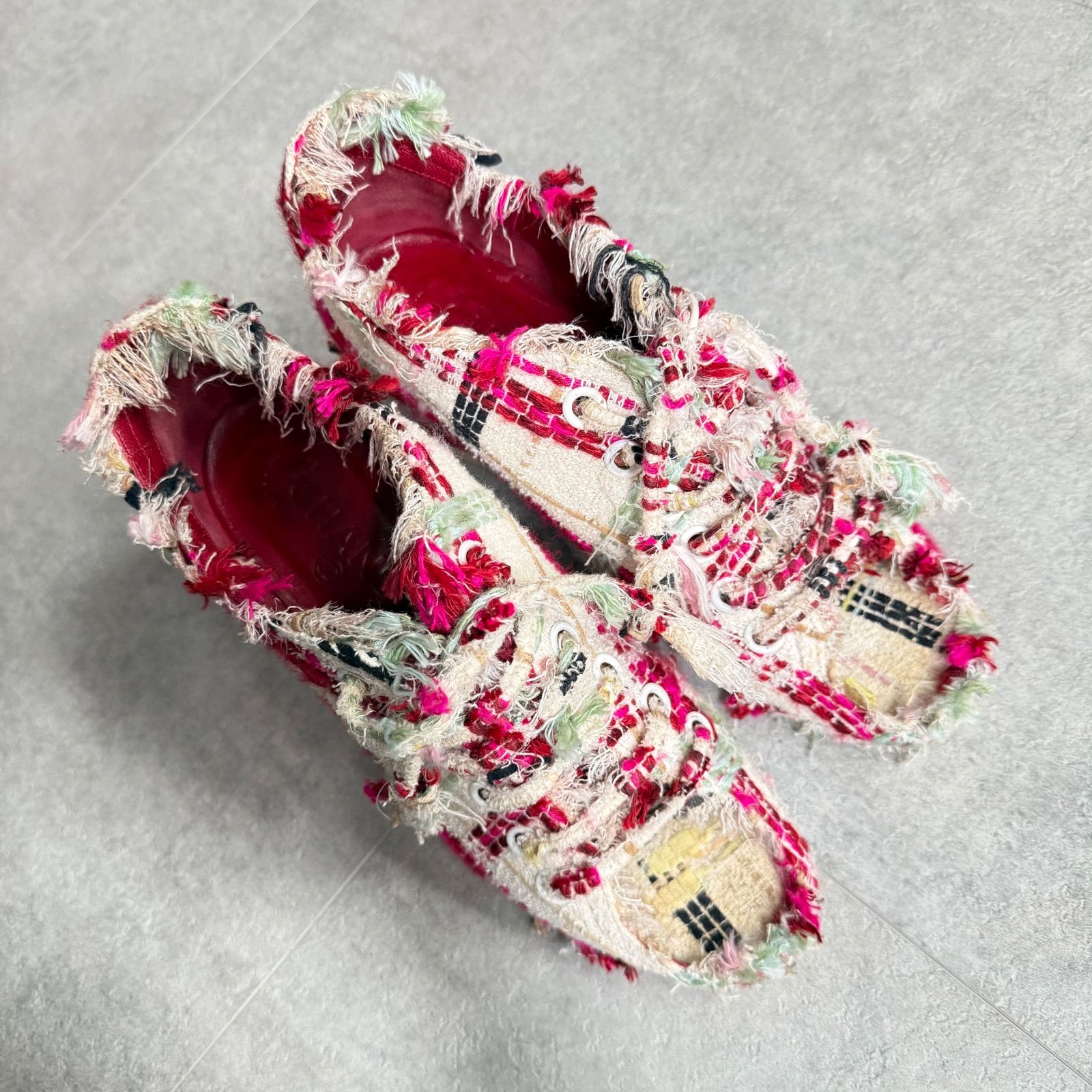 CHANEL シャネル ツイード ウェジソール ショートブーツ マルチ パンプス 35 1 2 22.5cm