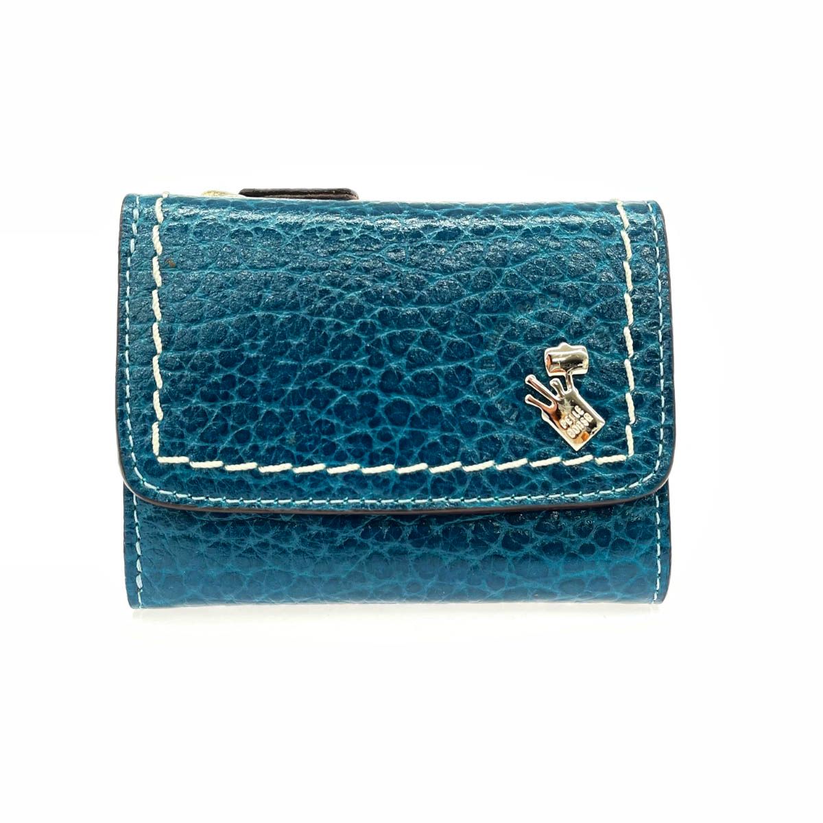 PELLE BORSA ペレボルサ コンパクトウォレット 三つ折り 財布 エメラルドブルー 型押しレザー ユニセックス 240001141501