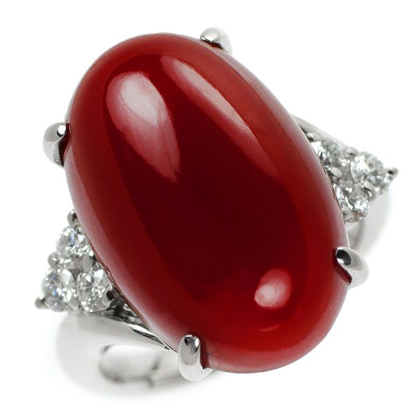 希少 Pt900 血赤珊瑚 ダイヤモンド リング D0.40ct - メルカリ 