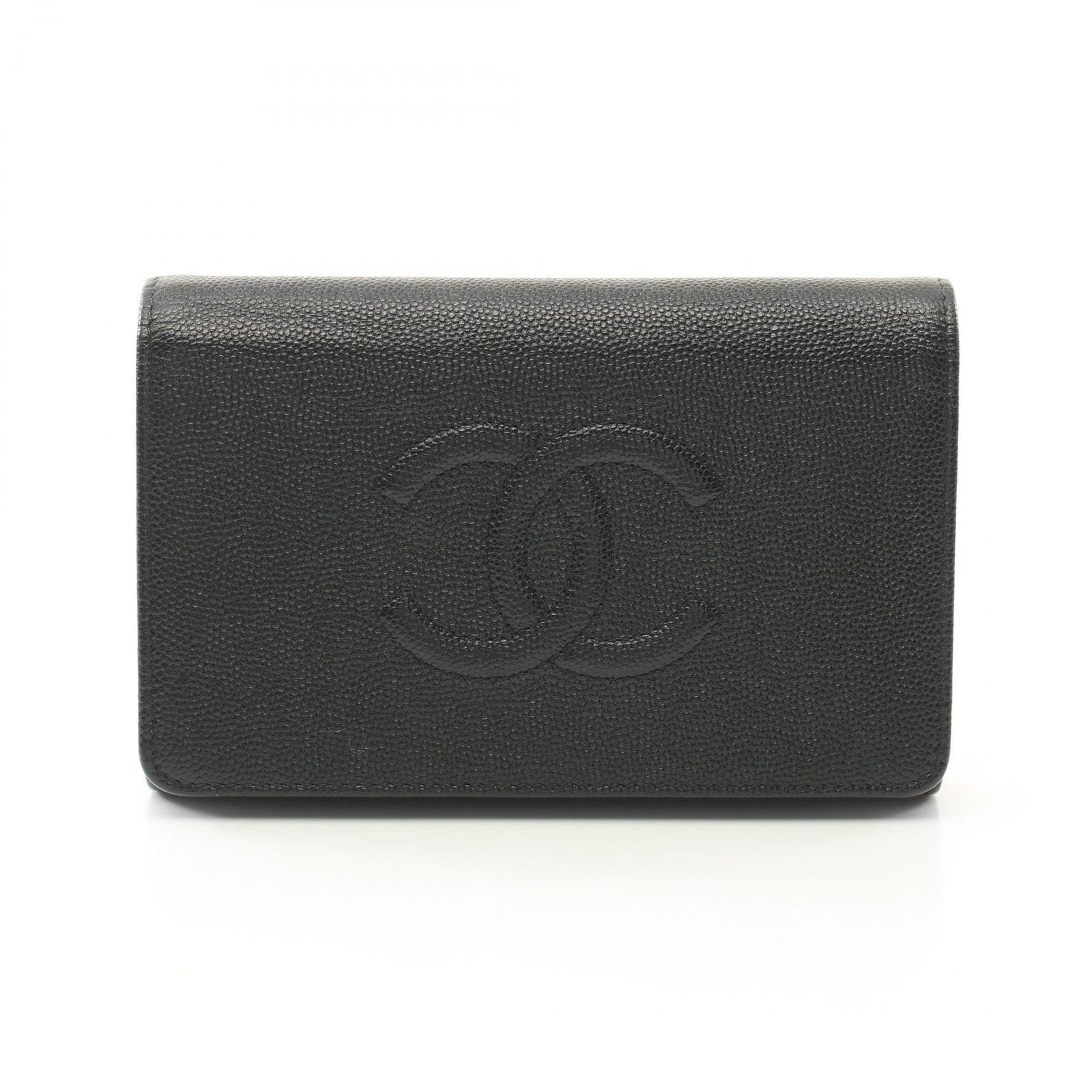 シャネル CHANEL 三つ折り財布 ブラック キャビアスキン グレインドカーフ ココマーク 三つ折財布 レディース Used A