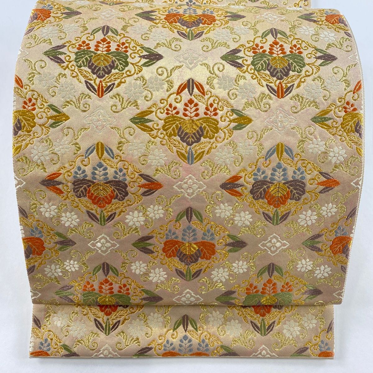 袋帯 秀品 関西仕立て 桐 花唐草 金糸 箔 金色 六通 正絹