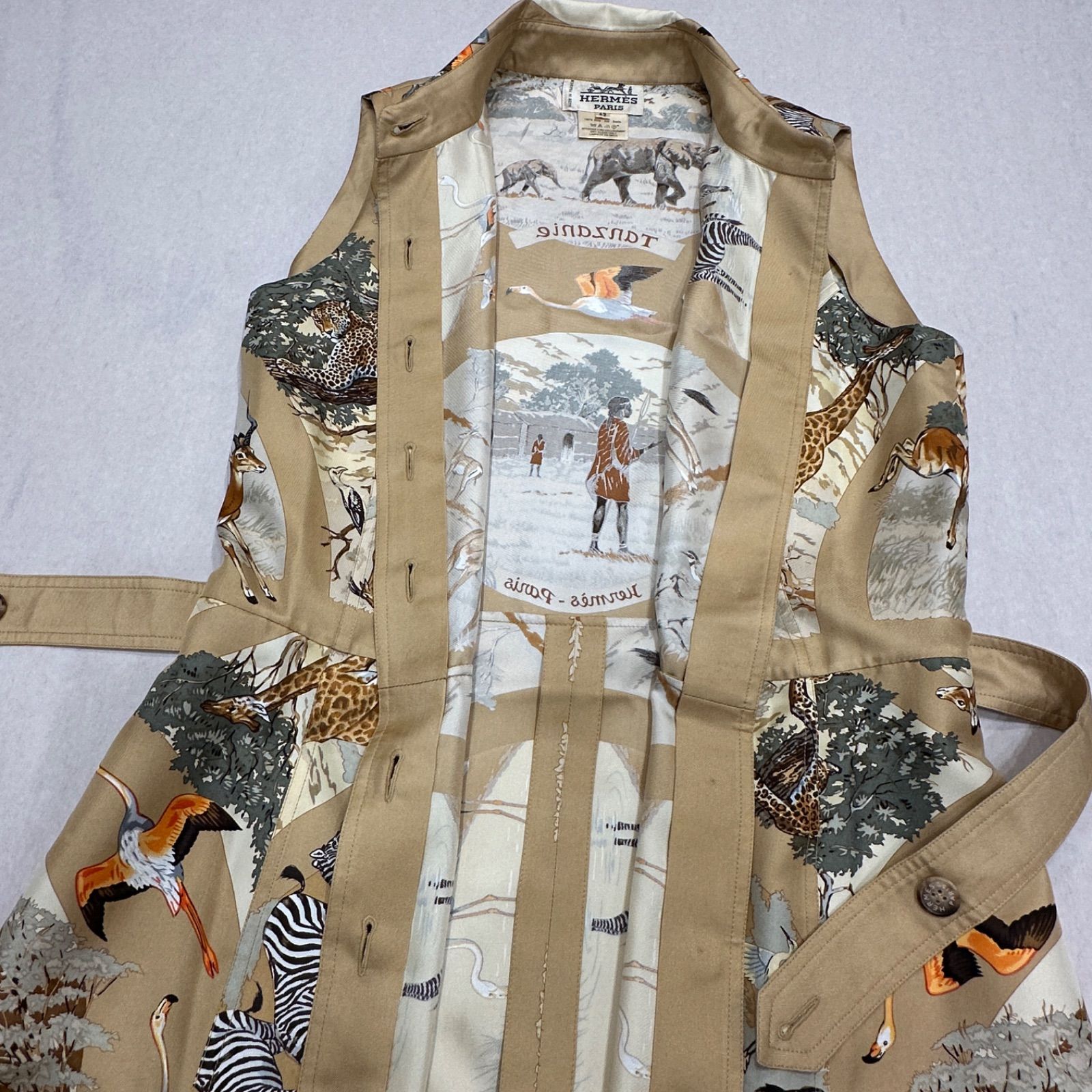 本日セール　エルメス　ヴィンテージ　ワンピース40 美品】42 HERMES エルメス 2L〜3L ヴィンテージ サファリ