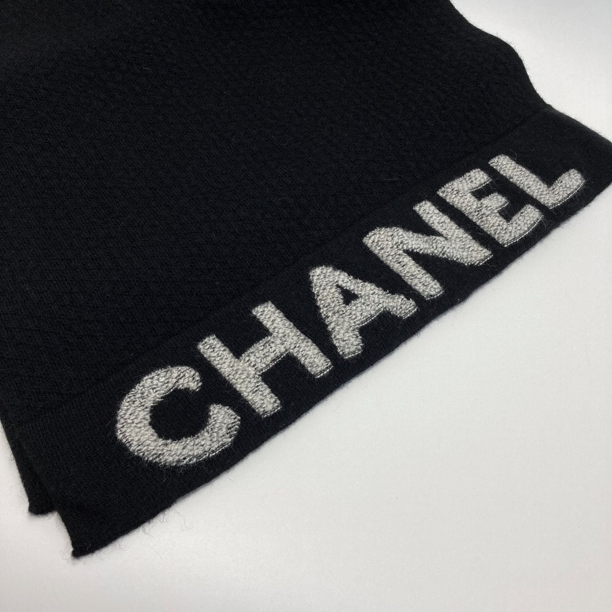 CHANEL シャネル ロゴ マフラー ブラック ウール/カシミヤ
